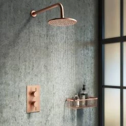 Arezzo Rose Gold Round Modern Twin Concealed Shower Valve -Showers Shop AZRGSV d4 460