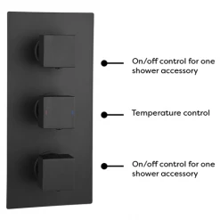 Arezzo Square Matt Black 2 Outlet Shower System (Fixed Shower Head + Overflow Bath Filler) -Showers Shop AZS2SS n d1 460