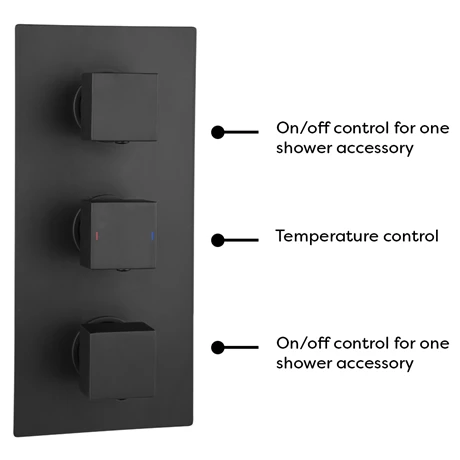 Arezzo Matt Black Square Triple Thermostatic Shower Pack w. Flat Fixed Head + Handset 4 Arezzo Matt Black Square Triple Thermostatic Shower Pack w. Flat Fixed Head + Handset - Image 2