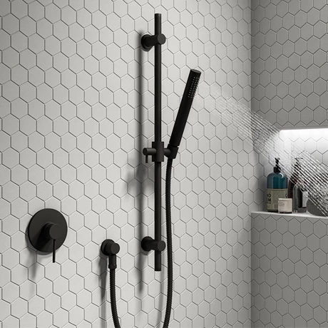 Arezzo Matt Black Round Shower Valve inc. Slide Rail Kit with Pencil Handset 3 Arezzo Matt Black Round Shower Valve inc. Slide Rail Kit with Pencil Handset