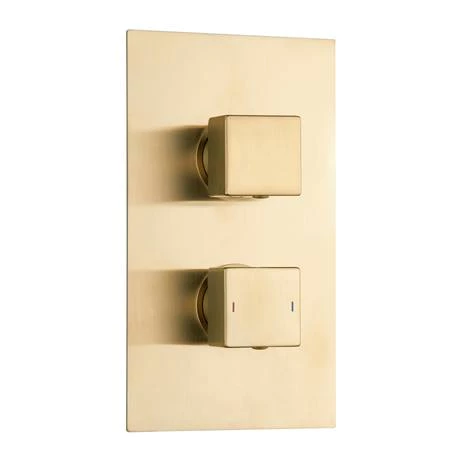 Arezzo Brushed Brass Square Shower System (Twin Valve with Diverter, Wall Mounted Head + Handset) 4 Arezzo Brushed Brass Square Shower System (Twin Valve with Diverter, Wall Mounted Head + Handset) - Image 2