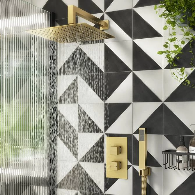 Arezzo Brushed Brass Square Shower System (Twin Valve with Diverter, Wall Mounted Head + Handset) 3 Arezzo Brushed Brass Square Shower System (Twin Valve with Diverter, Wall Mounted Head + Handset)