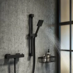 Arezzo Matt Black Square Thermostatic Bar Shower Valve -Showers Shop AZSQBBV n d1 460