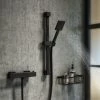 Arezzo Matt Black Square Thermostatic Bar Valve + Slide Rail Kit -Showers Shop AZSQBVKIT prod01