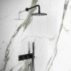 Arezzo Matt Black Round Shower System (Fixed Head, Handset + Integrated Parking Bracket) -Showers Shop AZSVHMBPK p
