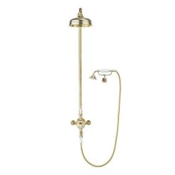 Crosswater Belgravia Unlacquered Brass Thermostatic Shower Valve with 8" Fixed Head, Handset & Wall Cradle