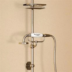 Burlington Anglesey Wall Mounted Angled Bath Shower Mixer w Riser, 9" Rose & Soap Basket -Showers Shop Burlington Birkenhead Wall Mounted Angled Bath Shower Mixer H365 BI d1 375 1