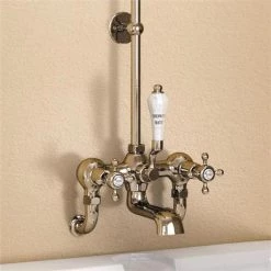 Burlington Anglesey Wall Mounted Bath Shower Mixer w Rigid Riser, Straight Arm & 6" Rose -Showers Shop Burlington Claremont Wall Mounted Bath Shower Mixer H295 CL d1 375 1