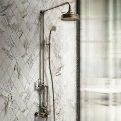 Showers Shop 25 Chatsworth 1928 Antique Brass Exposed Valve incl. Rigid Riser Kit, Diverter, 8" Rose + Handset