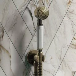 Chatsworth 1928 Antique Brass Traditional Shower with Concealed Valve, 8" Head + Handset -Showers Shop CH63VABPK1 d5 460