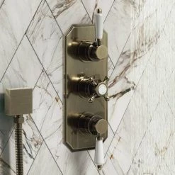 Chatsworth 1928 Antique Brass Traditional Shower w. Concealed Valve, 8" Head + Slide Rail Kit -Showers Shop CH63VABPK2 d2 460