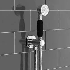 Chatsworth 1928 Black Traditional Push-Button Shower Valve Pack with Handset + Rainfall Shower Head -Showers Shop CHT PB PK2 BLK d3 460