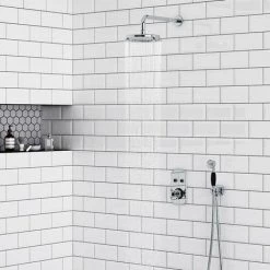 Chatsworth 1928 Black Traditional Push-Button Shower Valve Pack with Handset + Rainfall Shower Head -Showers Shop CHT PB PK2 BLK d4 460