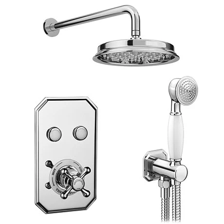 Chatsworth 1928 Traditional Push-Button Shower Valve Pack with Handset + Rainfall Shower Head 3 Chatsworth 1928 Traditional Push-Button Shower Valve Pack with Handset + Rainfall Shower Head