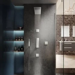 Hudson Reed Ignite Square Three Outlet Push-Button Thermostatic Shower Valve Chrome - CPB3312 -Showers Shop CPB3312 D2 460