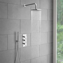 Cruze Round Triple Thermostatic Valve with Round Shower Head + Handset