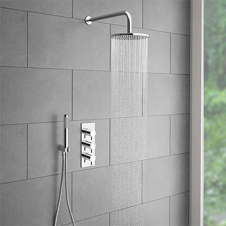 Cruze Round Triple Thermostatic Valve with Round Shower Head + Handset 3 Cruze Round Triple Thermostatic Valve with Round Shower Head + Handset