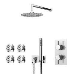Cruze Round Modern Shower System with Handset, 4 Body Jets + 200mm Shower Head