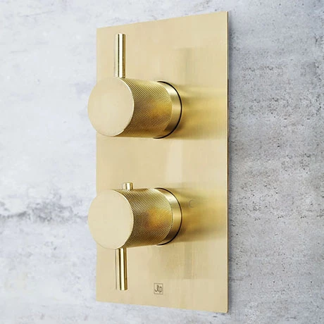 JTP Vos Brushed Brass Single Outlet Thermostatic Concealed Shower Valve with Designer Handles 3 JTP Vos Brushed Brass Single Outlet Thermostatic Concealed Shower Valve with Designer Handles