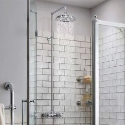 Burlington Eden Thermostatic Single Outlet Exposed Shower Bar Valve & Rigid Riser with Fixed Head -Showers Shop EDEN1 d4 460