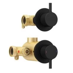 Arezzo Matt Black Concealed Individual Stop Tap + Thermostatic Control Shower Valve -Showers Shop EG AZ 36AB n d3 460