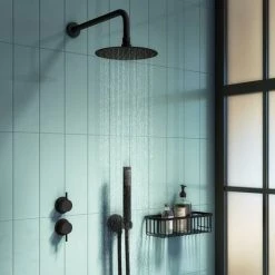Arezzo Matt Black Concealed Individual Diverter + Thermostatic Control Shower Valve -Showers Shop EG AZ 39AB n d1 460