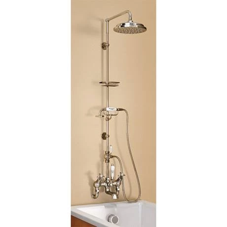 Burlington Birkenhead Wall Mounted Angled Bath Shower Mixer w Riser, 9" Rose & Soap Basket 3 Burlington Birkenhead Wall Mounted Angled Bath Shower Mixer w Riser, 9" Rose & Soap Basket