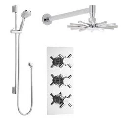 Hudson Reed - Kristal Triple Shower Valve with Cloudburst Fixed Head & Slider Rail Kit
