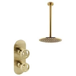 Arezzo Brushed Brass Industrial Style Shower System with Concealed Valve + Ceiling Mounted Head -Showers Shop IS3BBPK d5 460
