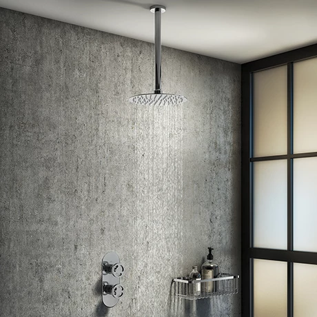 Arezzo Chrome Industrial Style Shower System with Concealed Valve + Ceiling Mounted Head 3 Arezzo Chrome Industrial Style Shower System with Concealed Valve + Ceiling Mounted Head