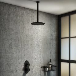 Arezzo Matt Black Industrial Style Shower System with Concealed Valve + Ceiling Mounted Head