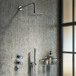 Arezzo Chrome Industrial Style Shower System with Concealed Valve, Head + Handset