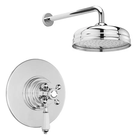 Lancaster Traditional Dual Concealed Thermostatic Shower Valve + Wall Mounted 8" Rose 3 Lancaster Traditional Dual Concealed Thermostatic Shower Valve + Wall Mounted 8" Rose