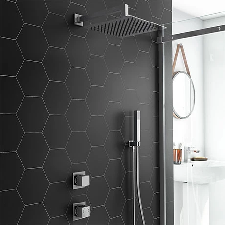Milan Square Concealed Individual Diverter + Thermostatic Control Valve with Handset + 300mm Shower Head 3 Milan Square Concealed Individual Diverter + Thermostatic Control Valve with Handset + 300mm Shower Head