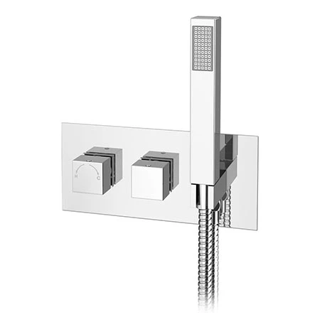 Milan Modern Square Concealed Thermostatic 2-Way Shower Valve with Handset 3 Milan Modern Square Concealed Thermostatic 2-Way Shower Valve with Handset