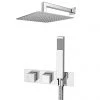 Milan Square Wall Mounted Thermostatic Shower Valve with Handset + 300mm Fixed Shower Head 1 Milan Square Wall Mounted Thermostatic Shower Valve with Handset + 300mm Fixed Shower Head -Showers Shop MILSVHPK3 n p