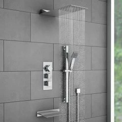 Milan Modern Shower Package (Fixed Head, Riser Rail Kit + Bath Spout)