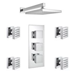 Milan Square Concealed Triple Shower Valve with Fixed Head & 4 Body Jets - Chrome 12 Milan Square Concealed Triple Shower Valve with Fixed Head & 4 Body Jets - Chrome -Showers Shop MSQSVBJ D2 460