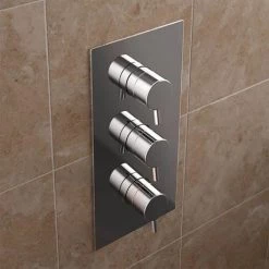 Bristan - Prism Thermostatic Recessed Dual Control Three Handle Shower Valve with Integral Twin Stopcocks - PM2-SHC3STP-C -Showers Shop PM2 SHC3STP C D1 460
