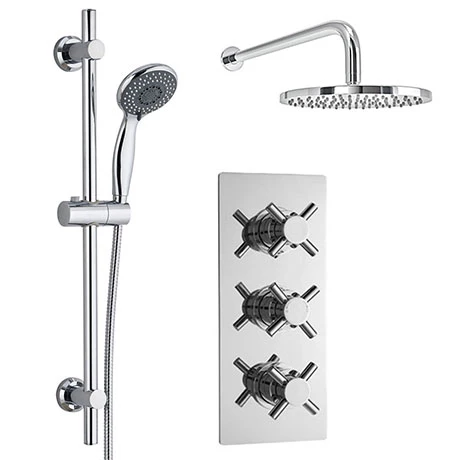 Pablo Triple Thermostatic Valve with Round Shower Head and Slider Rail Kit 3 Pablo Triple Thermostatic Valve with Round Shower Head and Slider Rail Kit