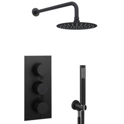 Arezzo Matt Black Round Triple Thermostatic Shower Pack with Head + Handset 11 Arezzo Matt Black Round Triple Thermostatic Shower Pack with Head + Handset -Showers Shop RD3BLKPK N D1 460