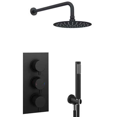 Arezzo Matt Black Round Triple Thermostatic Shower Pack with Head + Handset 6 Arezzo Matt Black Round Triple Thermostatic Shower Pack with Head + Handset - Image 4