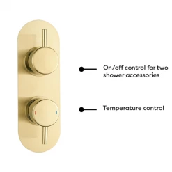 Arezzo Brushed Brass Round Thermostatic Shower Pack with Head + Handset (Oval Backplate) -Showers Shop RD4BBPKR d3 460
