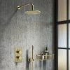 Arezzo Brushed Brass Round Thermostatic Shower Pack with Head + Handset 1 Arezzo Brushed Brass Round Thermostatic Shower Pack with Head + Handset -Showers Shop RD4BBPK nw p