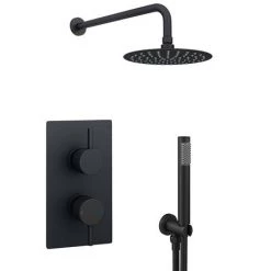 Arezzo Matt Black Round Thermostatic Shower Pack with Head + Handset -Showers Shop RD4BLKPK n d1 460