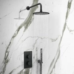 Arezzo Matt Black Round Thermostatic Shower Pack with Head + Handset