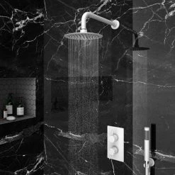 Arezzo Matt White Round Thermostatic Shower Pack with Head + Handset -Showers Shop RD4MWPK d5 460