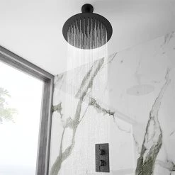 Arezzo Matt Black Round Shower Package with Concealed Valve + 300mm Ceiling Mounted Head