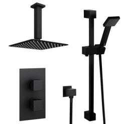 Arezzo Matt Black Square Thermostatic Shower Pack with Head + Slider Rail Kit -Showers Shop SQ5BLKPK detail1 460