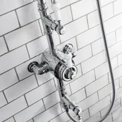 Burlington Stour Thermostatic Exposed Two Outlet Shower Valve, Rigid Riser, Hose & Handset with Fixed Shower Head -Showers Shop STOUR3 d3 460